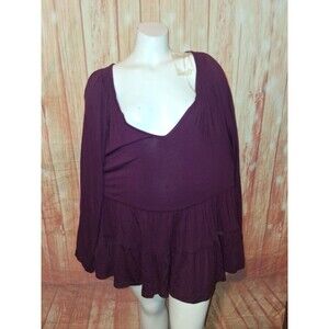 NWT Terra & Sky Plum Long Sleeve V-neck Blouse Sz 0X